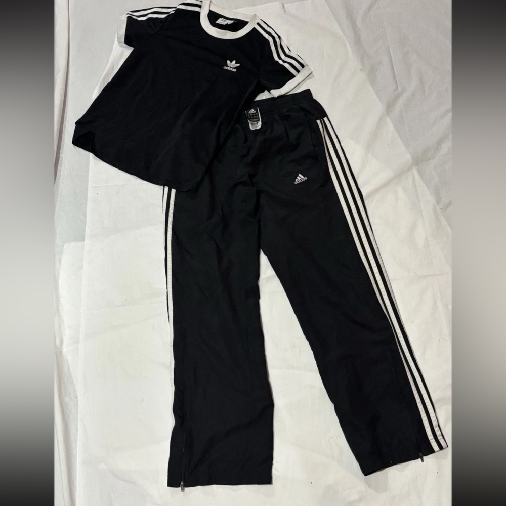 Adidas 2PC Set VTG Loose Leg Track Pants & All Over Print Performance Top SZ.S